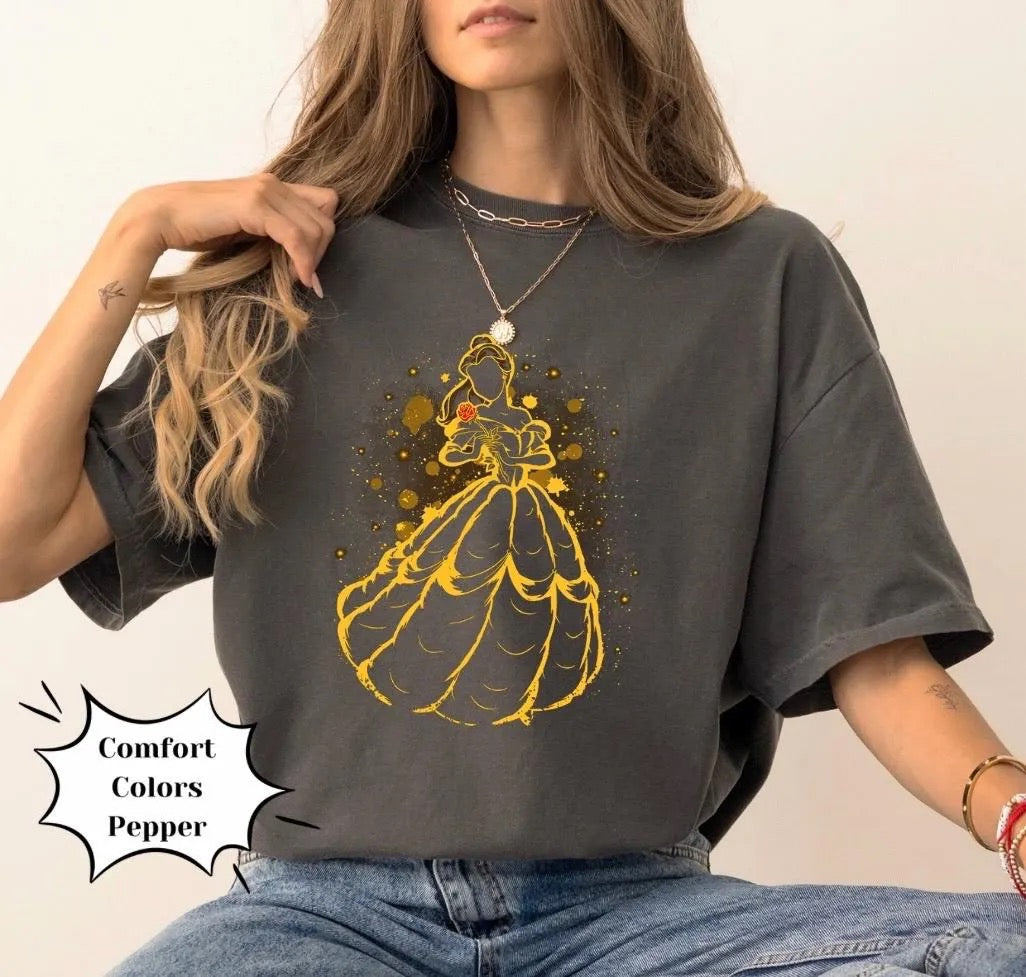 Enchanted Rose Princess Unique Silhouette Shirt, Comfort Colors Shirt, Cropped Baby Tee