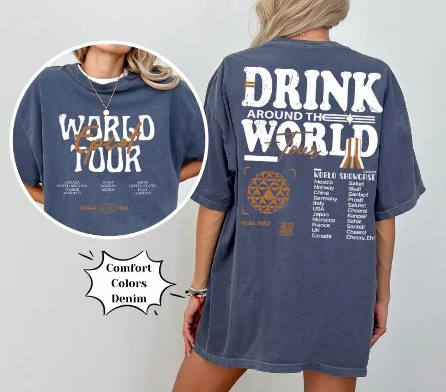 Drink Around The World Theme Park Shirt, Magic Mouse World Tour Shirt, Comfort Colors, Bella Canvas