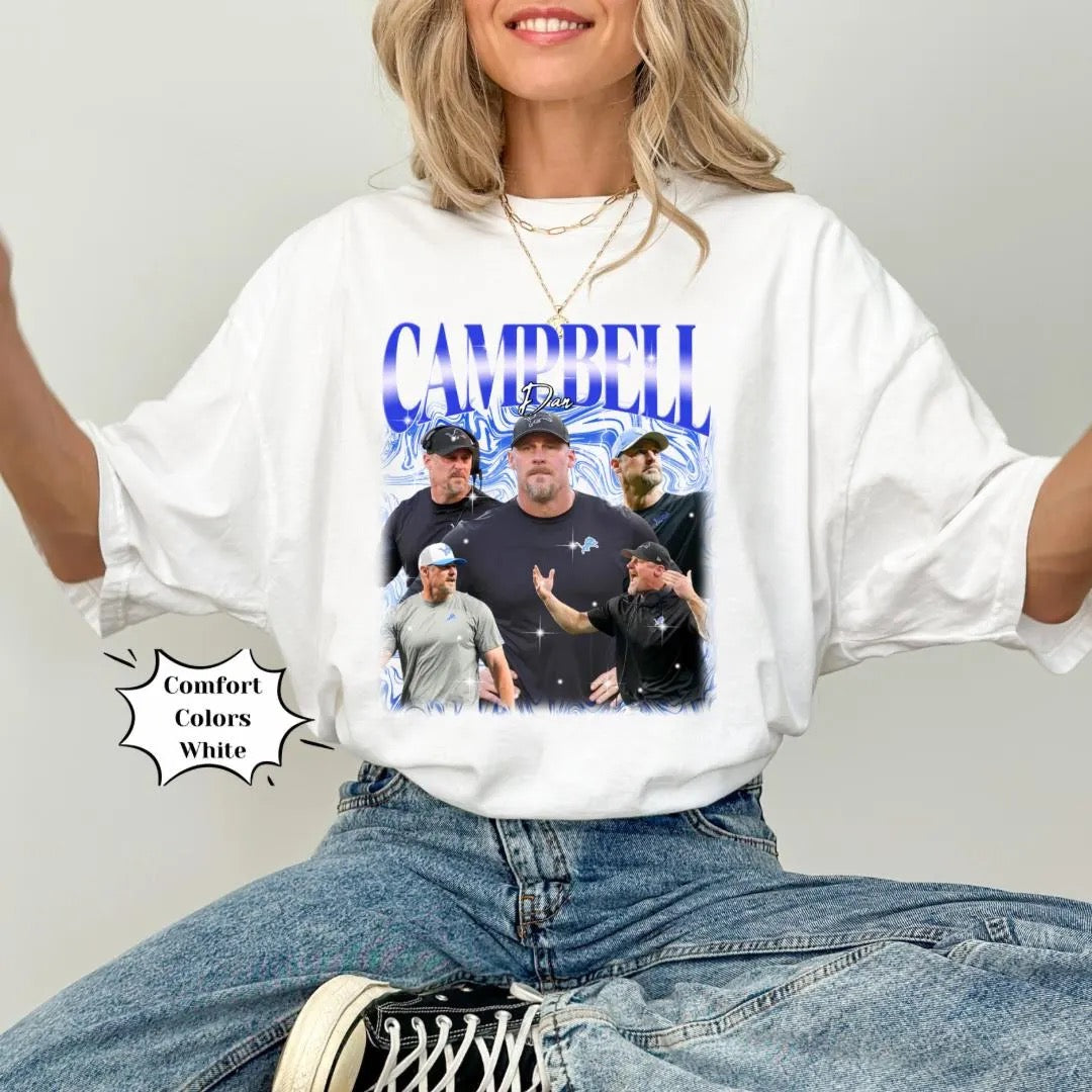 Detroit Lions Dan Campbell Retro 90s Style Shirt | Detroit Lions Football Hoodie