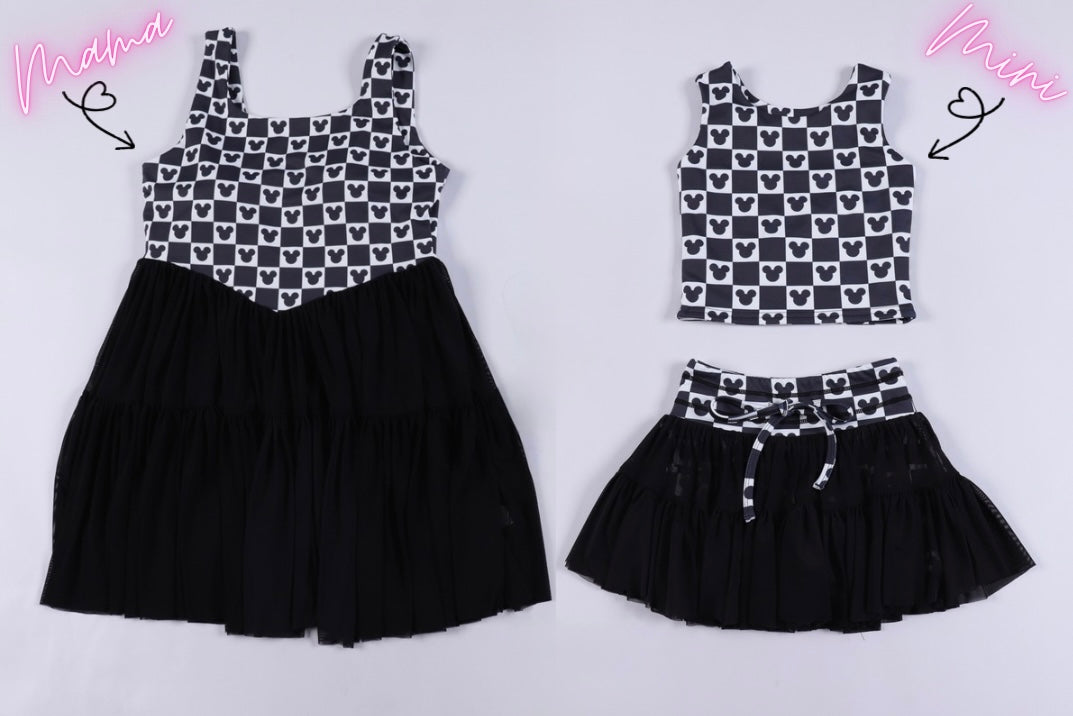 Magical Mouse Checker Girls Mesh Tutu Athletic Set