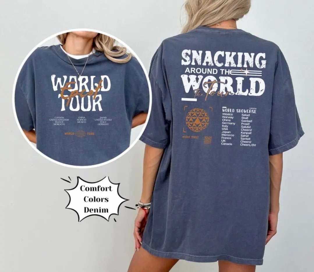 Snack Around Snack The World Theme Park Shirt, Magic Mouse World Tour Shirt, Comfort Colors, Bella Canvas