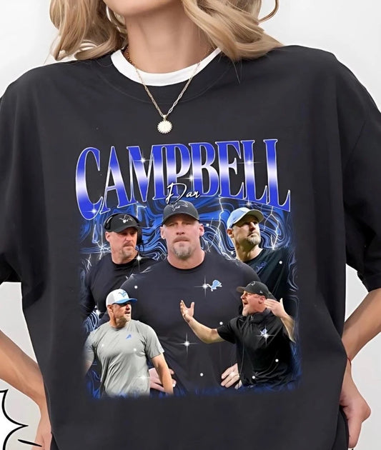 Detroit Lions Dan Campbell Retro 90s Style Shirt | Detroit Lions Football Hoodie